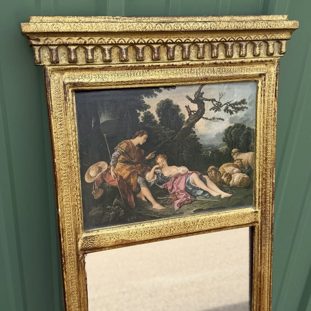 VTG French Style Trumeau Wall Mirror The Sleeping Shepherdess Hollywood Regency